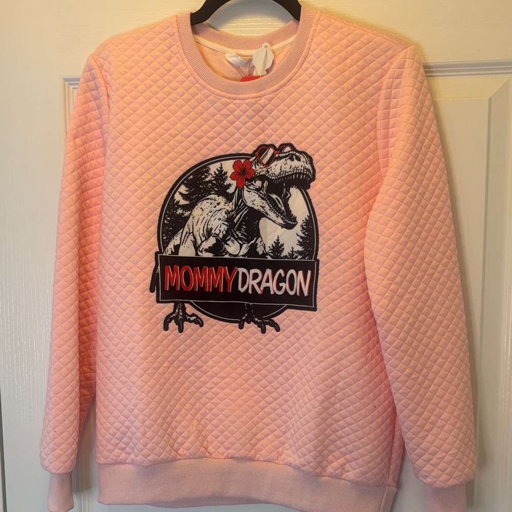 PatPat Mommy Dragon Pink Quilted Sweater Size Small